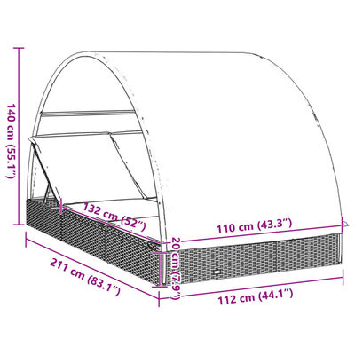 vidaXL Transat 2 places avec toit rond marron 211x112x140 cm