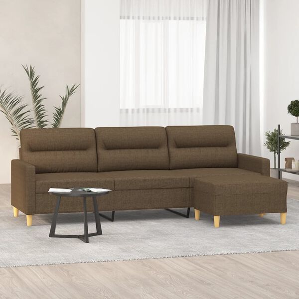 vidaXL Canap&eacute; &agrave; 3 places avec repose-pieds Marron 210 cm Tissu