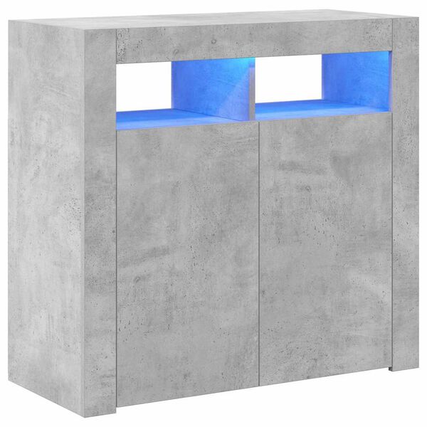 vidaXL Buffet avec lumi&egrave;res LED gris b&eacute;ton 80x35x75 cm