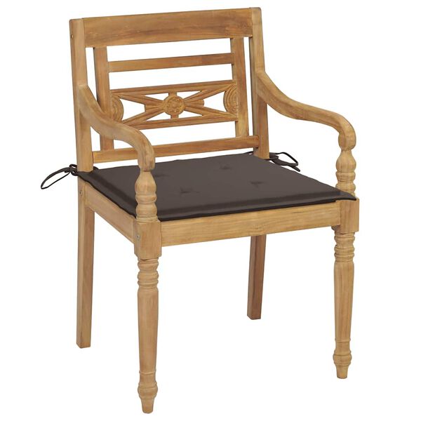 vidaXL Chaises Batavia lot de 2 et coussins taupe Bois de teck massif