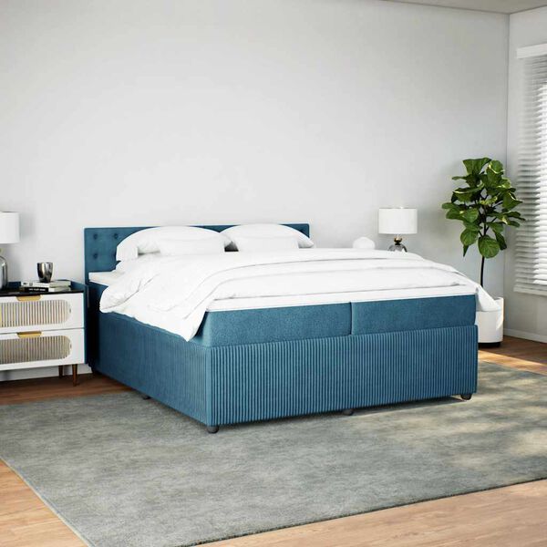 vidaXL Sommier &agrave; lattes de lit et matelas Bleu 200x200 cm velours