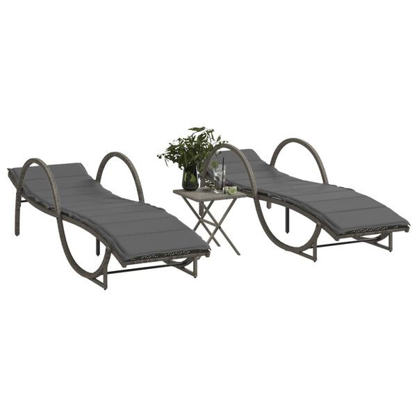 vidaXL Chaises longues lot de 2 avec table gris r&eacute;sine tress&eacute;e