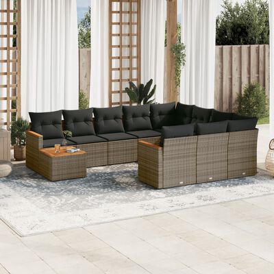 vidaXL Salon de jardin 11 pcs avec coussins gris résine tressée