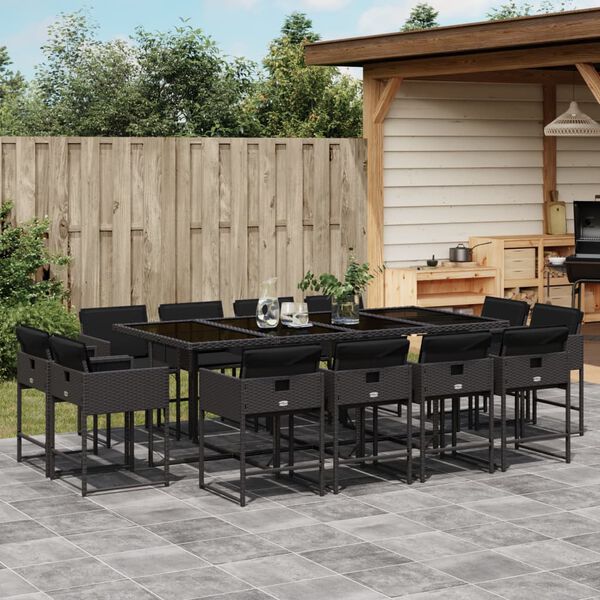 vidaXL Ensemble &agrave; manger de jardin 13 pcs coussins noir r&eacute;sine tress&eacute;e