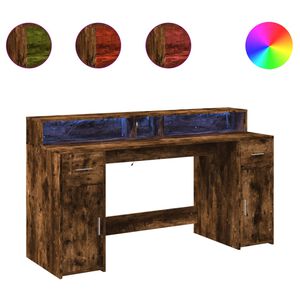 vidaXL Bureau et lumi&egrave;res LED ch&ecirc;ne fum&eacute; 160x55x91cm bois d'ing&eacute;nierie