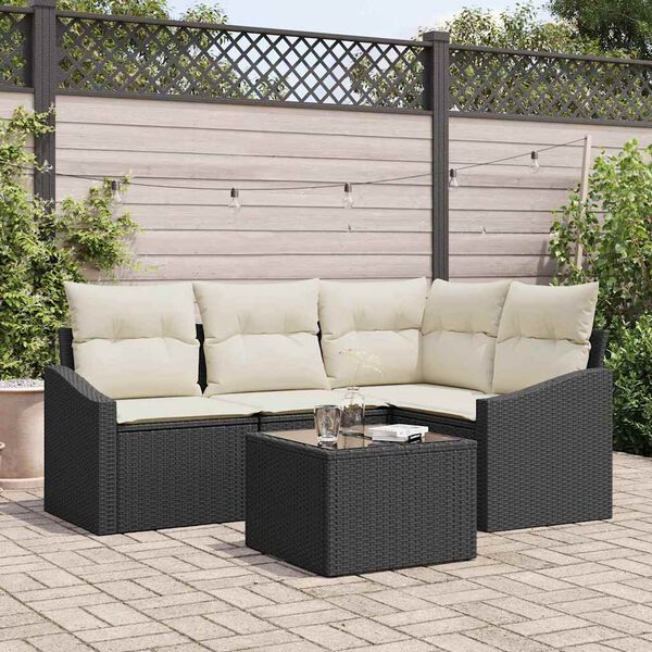 vidaXL Ensemble de Canap&eacute;s avec coussin 5 pcs Noir polyrotin