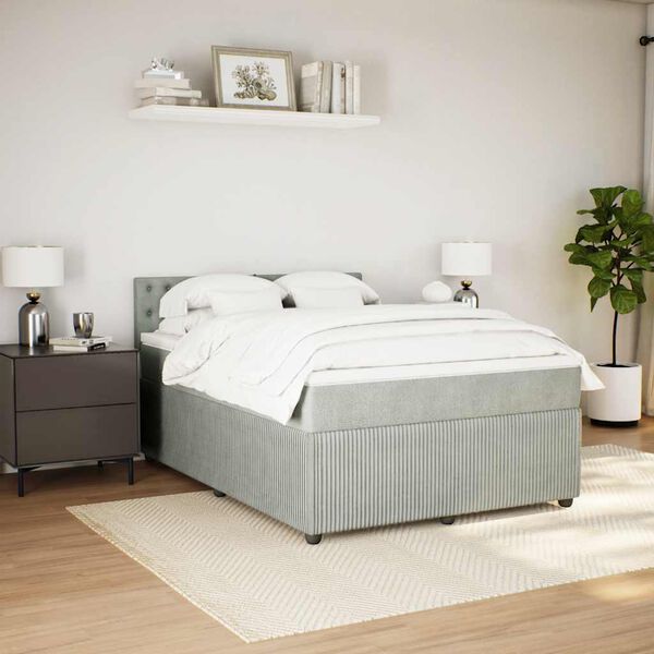 vidaXL Sommier &agrave; lattes de lit et matelas Gris clair 140x200cm Velours