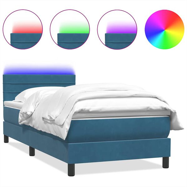 vidaXL Sommier &agrave; lattes de lit et matelas et LED bleu fonc&eacute; 90x210 cm velours