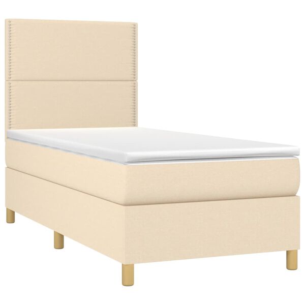 vidaXL Sommier &agrave; lattes de lit et matelas et LED Cr&egrave;me 100x200cm Tissu