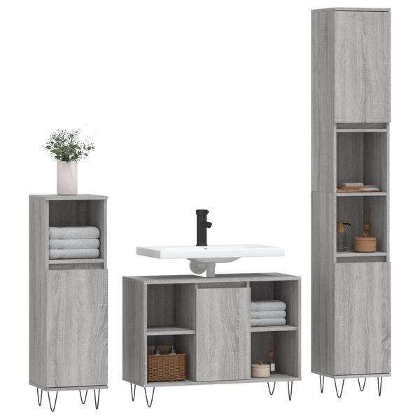 vidaXL Ensemble de meubles de salle de bain 3 pcs Sonoma gris