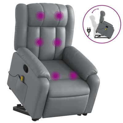 vidaXL Fauteuil inclinable de massage Gris Similicuir