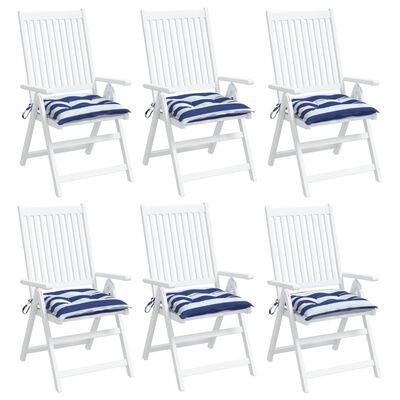 vidaXL Coussins de chaise lot de 6 rayures bleues blanches 40x40x7 cm