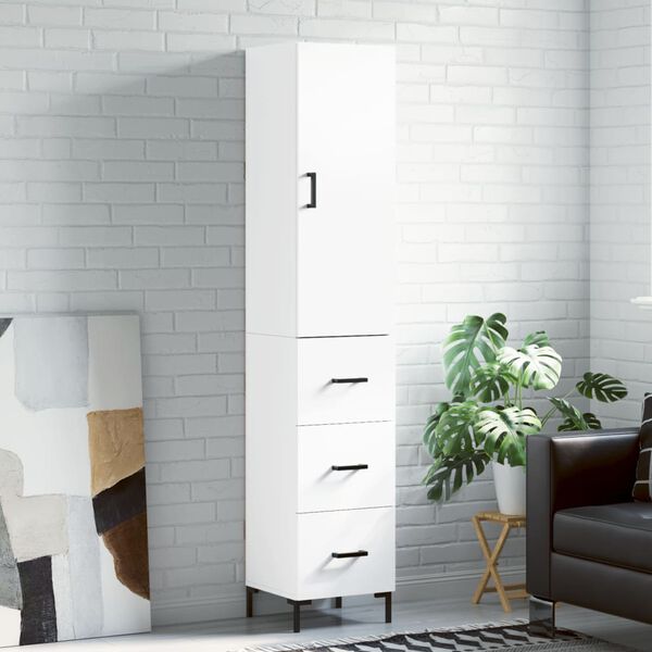 vidaXL Buffet haut Blanc 34,5x34x180 cm Bois d'ing&eacute;nierie