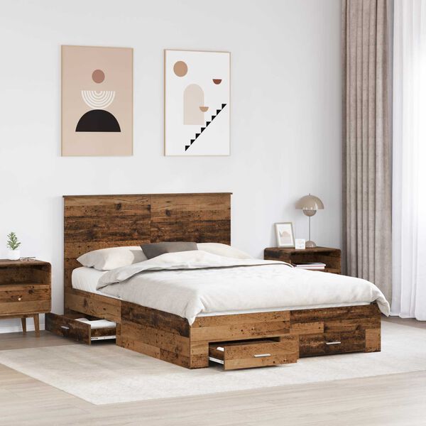 vidaXL Cadre de lit Bois ancien 135 x 190 cm Bois d'ing&eacute;nierie