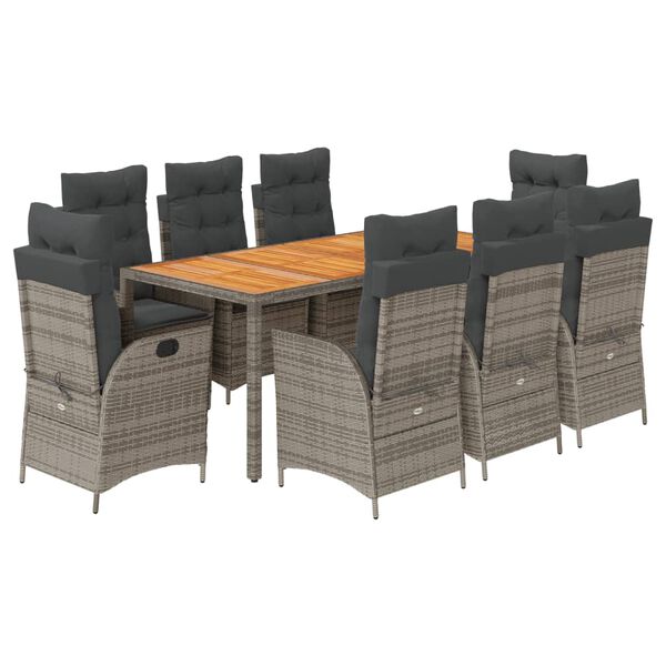 vidaXL Ensemble &agrave; manger de jardin 9 pcs coussins gris r&eacute;sine tress&eacute;e