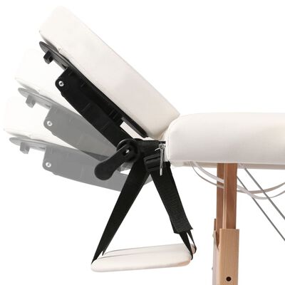 vidaXL Table de massage pliable Blanc crème 2 zones avec cadre en bois