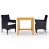 vidaXL Ensemble &agrave; manger de jardin 3 pcs Noir