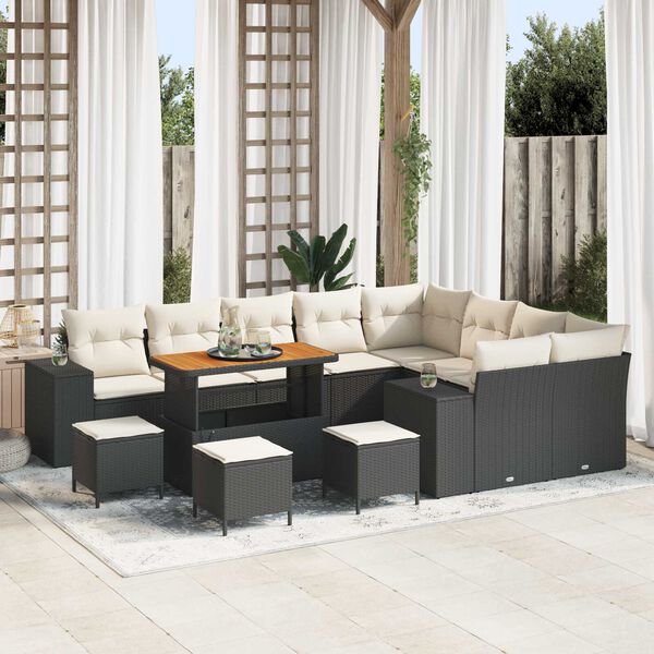 vidaXL Ensemble de canap&eacute; de jardin avec coussin 13 pcs Noir polyrotin