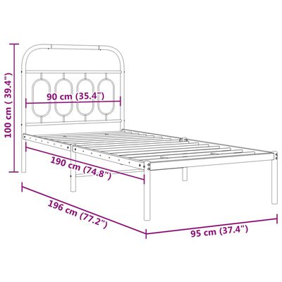 vidaXL Cadre de lit métal sans matelas avec tête de lit noir 90x190 cm