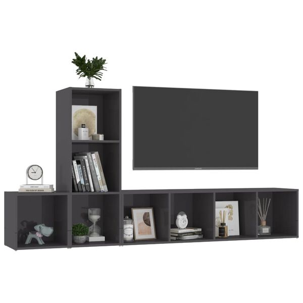 vidaXL Ensemble de meubles TV 3 pcs Gris brillant Bois d'ing&eacute;nierie