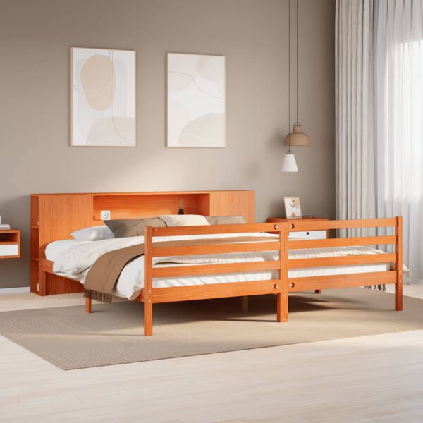 vidaXL Lit biblioth&egrave;que sans matelas cire marron 200x200 cm pin massif