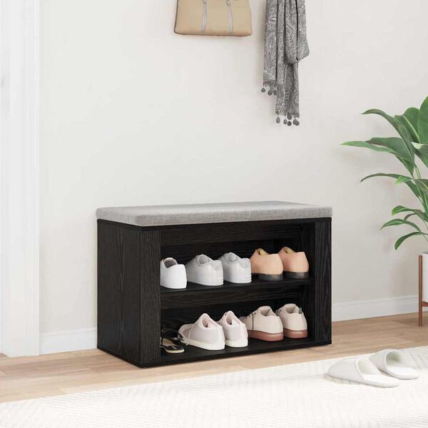 vidaXL Rack &agrave; chaussures Ch&ecirc;ne noir 75 x 35 x 45 cm Bois d'ing&eacute;nierie