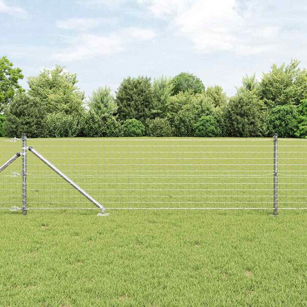 vidaXL Cl&ocirc;ture avec poteau Argent&eacute; 0,6 x 25 m Acier