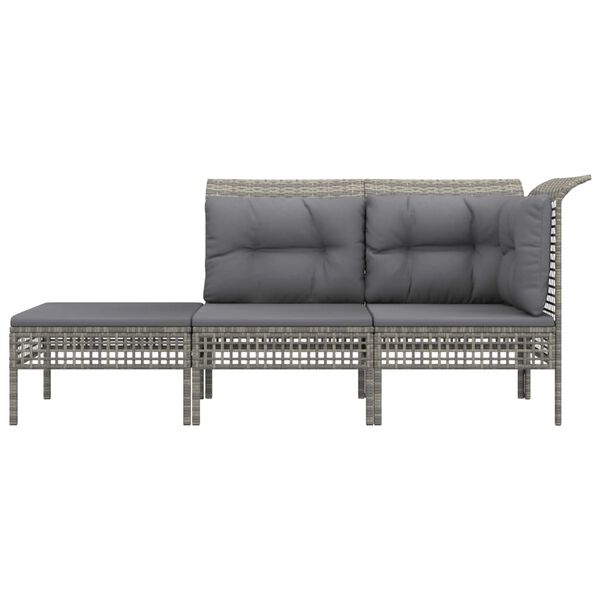 vidaXL Salon de jardin 3 pcs avec coussins Gris R&eacute;sine tress&eacute;e