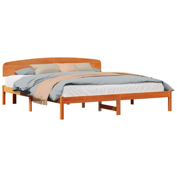 vidaXL Cadre de lit avec t&ecirc;te de lit Brun cire 180 x 200 cm Pin massif