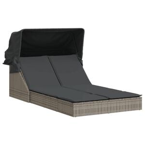vidaXL Chaise longue double et auvent et coussins gris r&eacute;sine tress&eacute;e