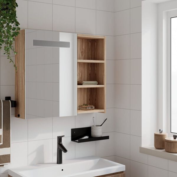 vidaXL Armoire de salle de bain &agrave; miroir avec LED ch&ecirc;ne 60x13x52 cm