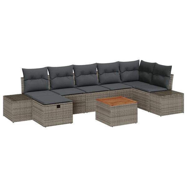 vidaXL Ensemble de canap&eacute; de jardin avec coussin 8 pcs Gris polyrotin