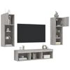 vidaXL Unit&eacute;s murales TV avec LED 5 pcs gris sonoma bois d'ing&eacute;nierie