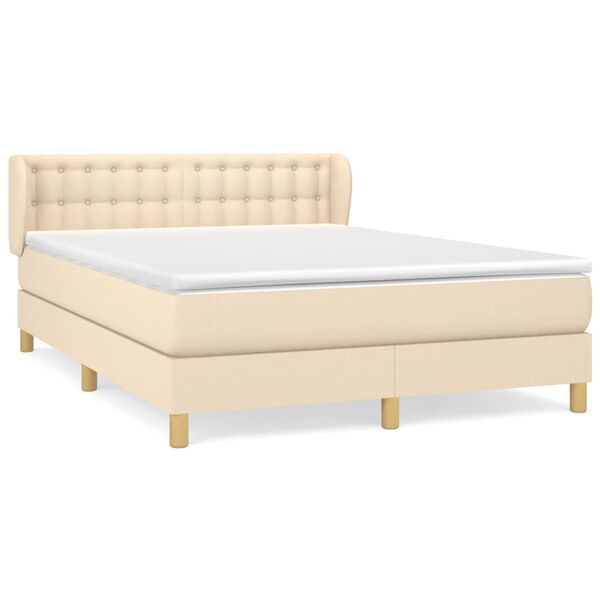 vidaXL Sommier &agrave; lattes de lit avec matelas Cr&egrave;me 140x190 cm Tissu