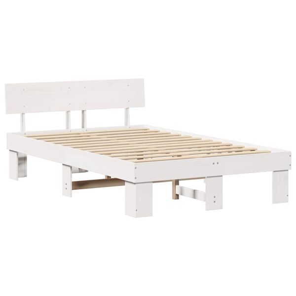 vidaXL Cadre de lit avec t&ecirc;te de lit Blanc 135 x 190 cm Pin massif