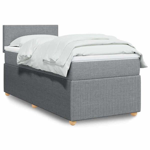 vidaXL Sommier &agrave; lattes de lit et matelas Gris clair 90x190 cm Tissu