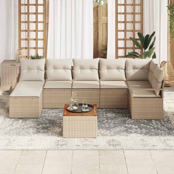 vidaXL Ensemble de canap&eacute; de jardin 8 pcs Beige Poly rotin