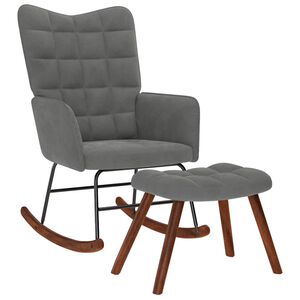 vidaXL Chaise &agrave; bascule avec tabouret en velours gris fonc&eacute;