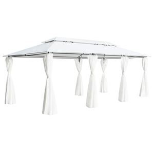 vidaXL Belv&eacute;d&egrave;re avec rideaux 600x298x270 cm Blanc 180 g/m&sup2;