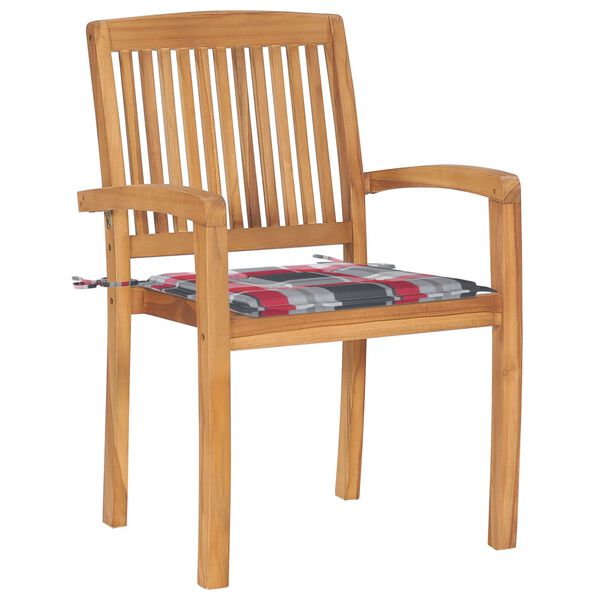 vidaXL Chaises de jardin empilables avec coussins lot de 4 Teck solide