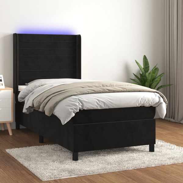 vidaXL Sommier &agrave; lattes de lit matelas et LED Noir 100x200 cm Velours