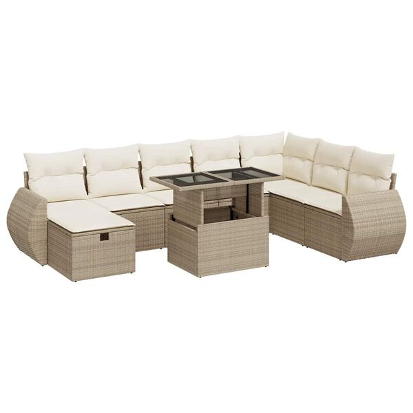 vidaXL Salon de jardin avec coussins 9 pcs beige r&eacute;sine tress&eacute;e