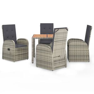 vidaXL Ensemble &agrave; manger de jardin 5 pcs coussins gris r&eacute;sine tress&eacute;e