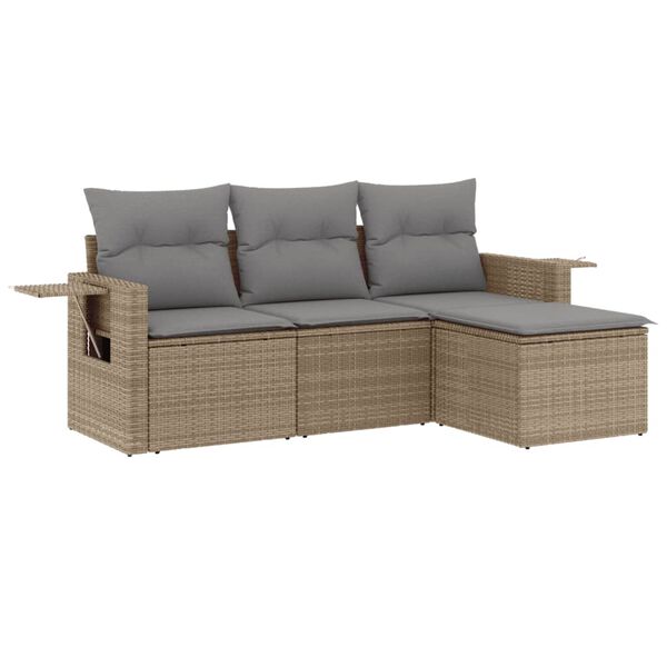 vidaXL Salon de jardin avec coussins 4 pcs beige résine tressée