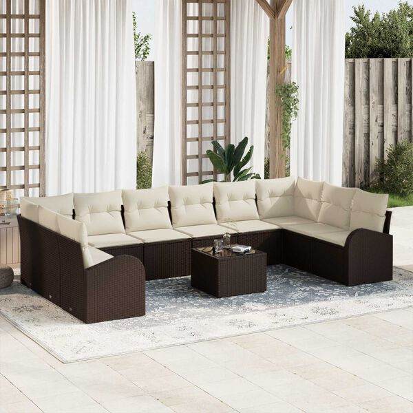 vidaXL Ensemble de canap&eacute; de jardin 11 pcs Marron et Cr&egrave;me polyrotin
