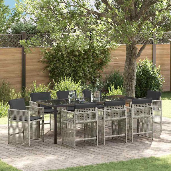 vidaXL Ensemble de salle &agrave; manger pour jardin 9 pcs Gris clair
