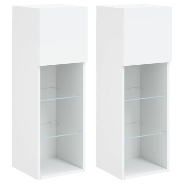 vidaXL Meubles TV avec lumi&egrave;res LED 2 pcs blanc 30,5x30x90 cm
