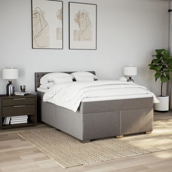 vidaXL Sommier &agrave; lattes de lit avec matelas Taupe 140x200 cm Tissu
