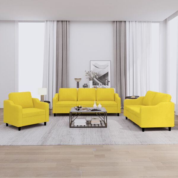 vidaXL Ensemble de canap&eacute;s 3 pcs avec coussins Jaune clair Tissu