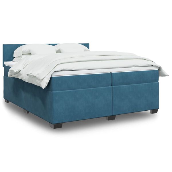 vidaXL Sommier &agrave; lattes de lit et matelas Bleu fonc&eacute; 200x200cm Velours
